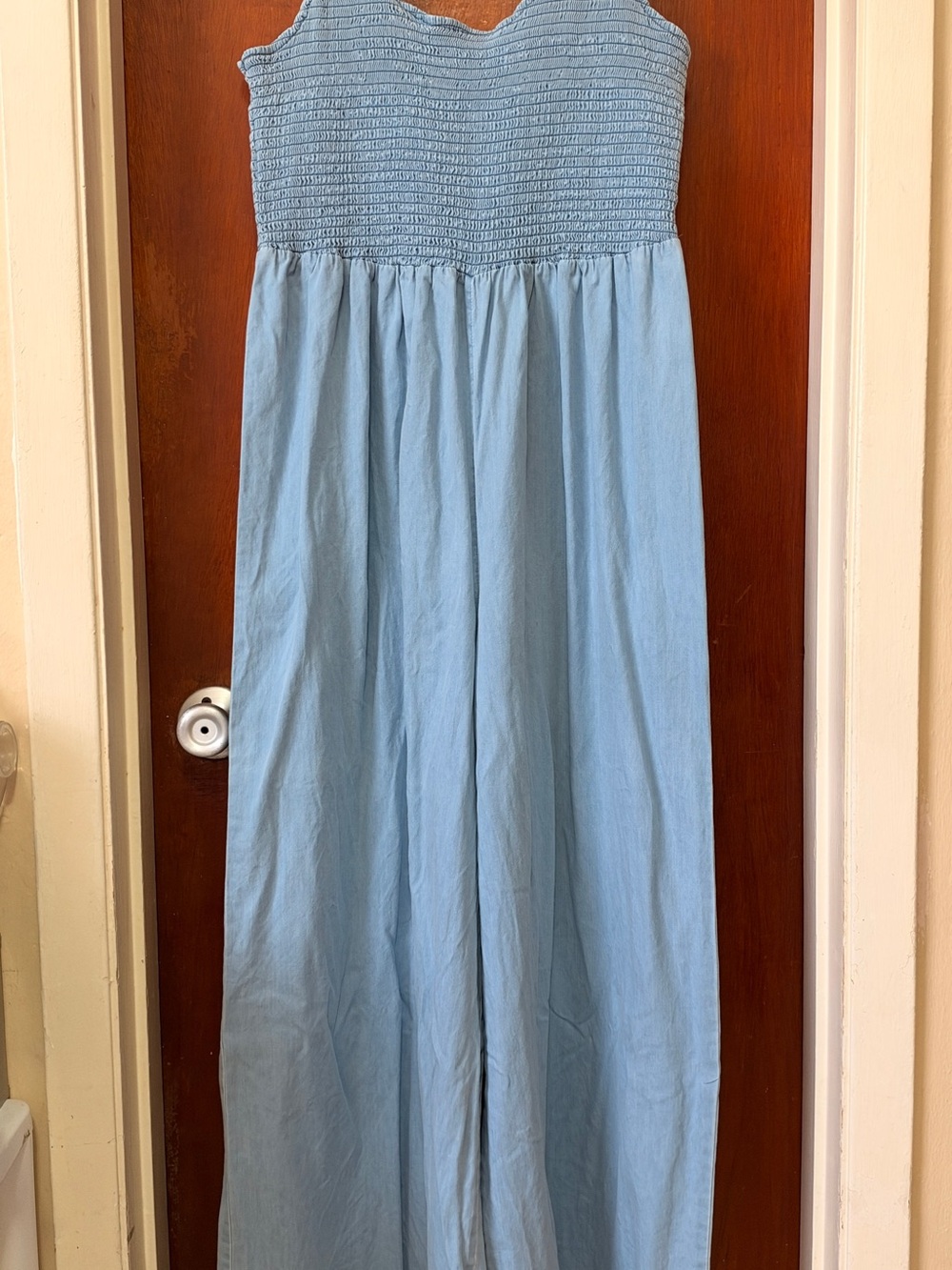 ASOS Light Blue Smocked Bodice Wide-Leg Jumpsuit
